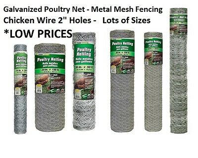 Galvanized Poultry Net - Metal Mesh Fencing / Chicken Wire 2" Holes - Many Sizes