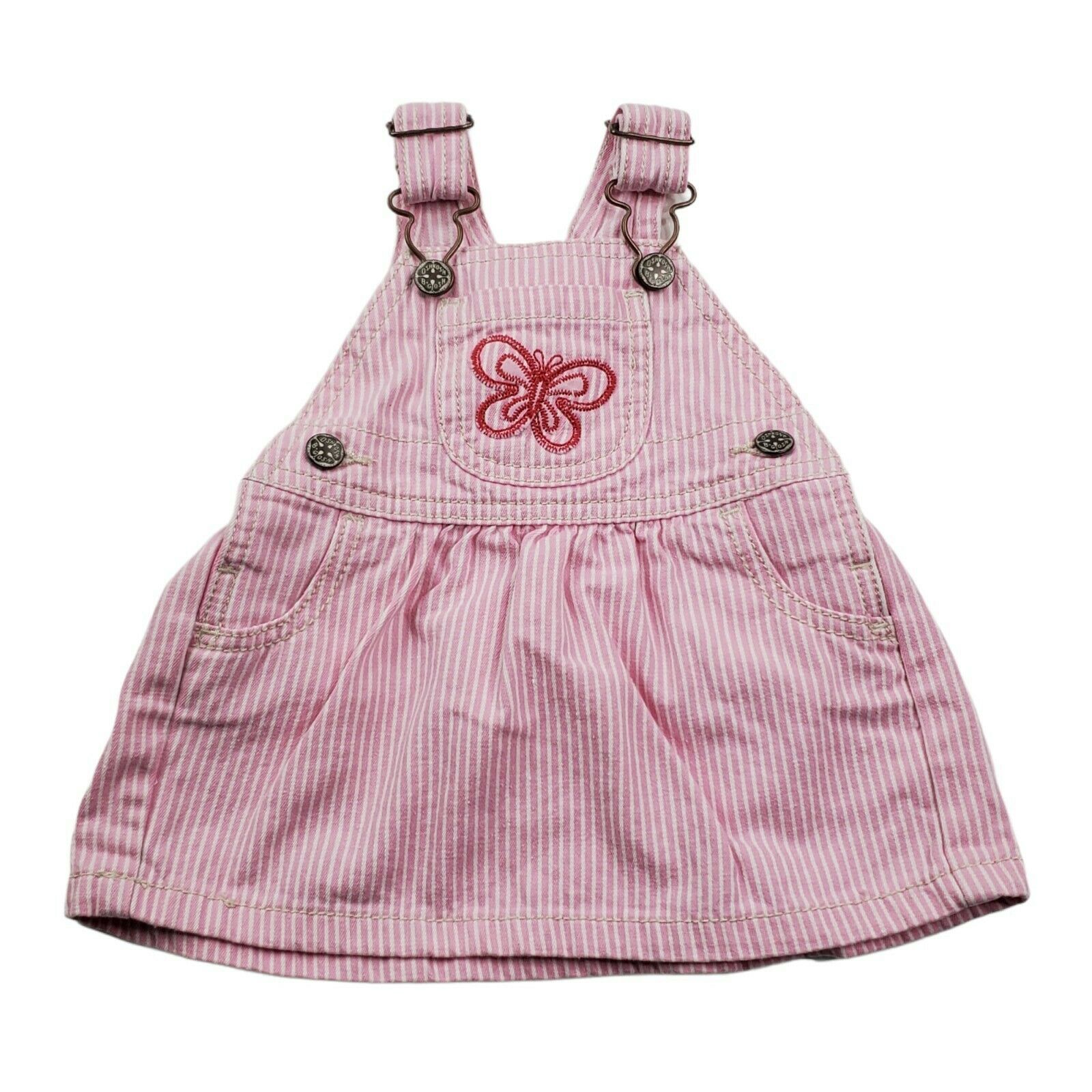 Oshkosh B'gosh Vestbak Overalls Dress Girl 3 Months Pink White Stripe Butterfly