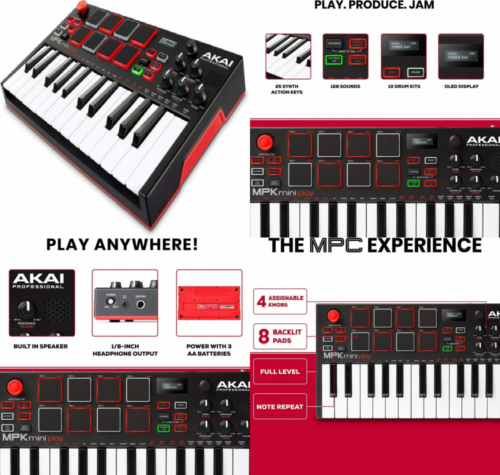 Akai Professional Mpk Mini Play – Usb Midi Keyboard Controller With A Built...