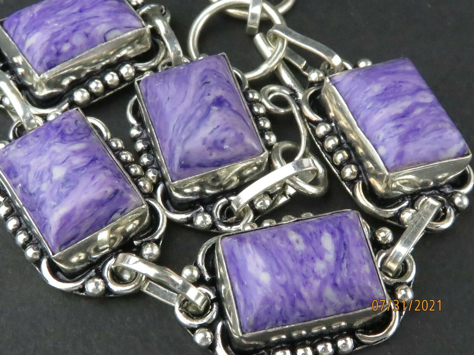 Natural High-quality Stone Russian Charoite Sterling Silver 925 Bracelet
