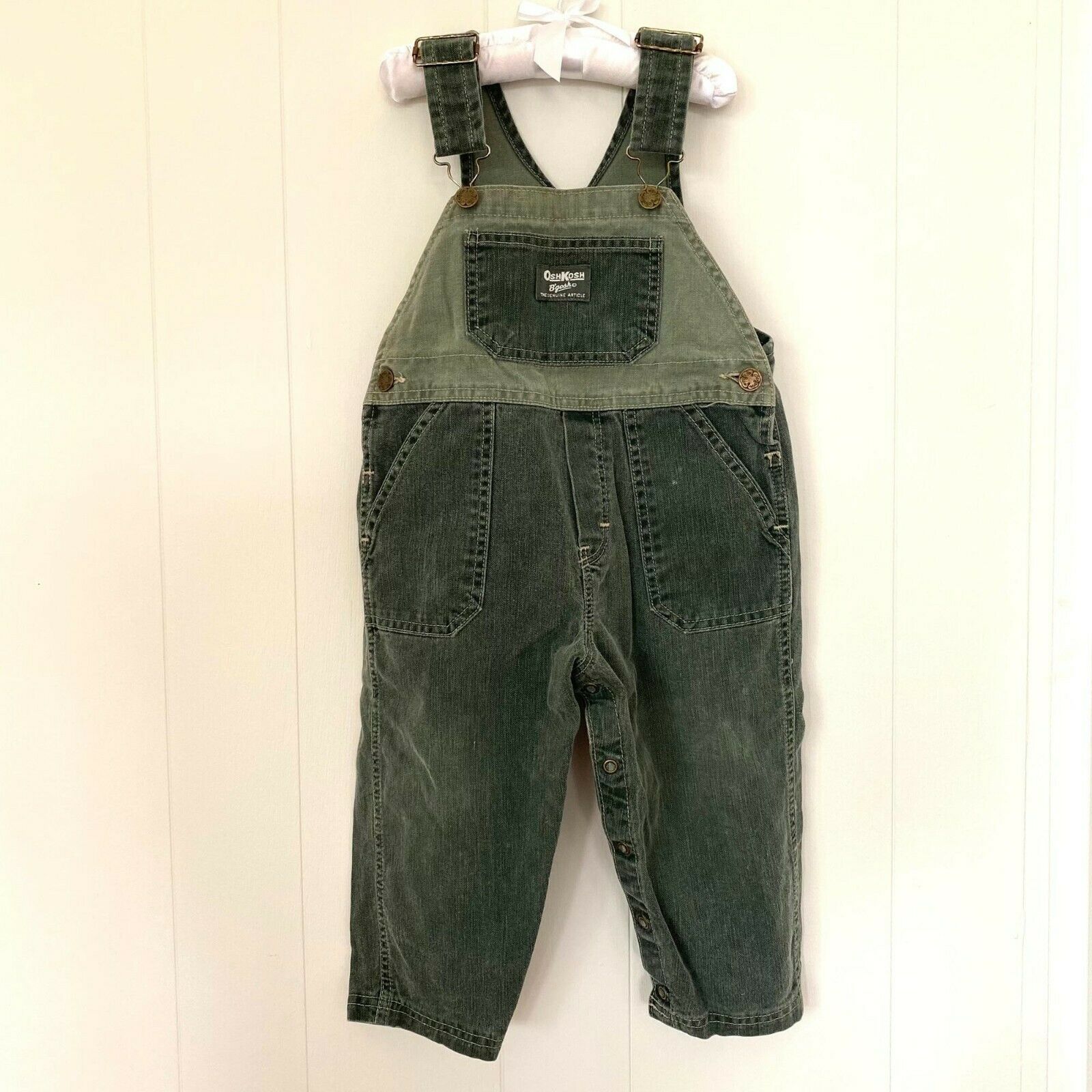 Vintage Oshkosh B'gosh Olive Green Vestbak Overalls Toddler Boy 3t